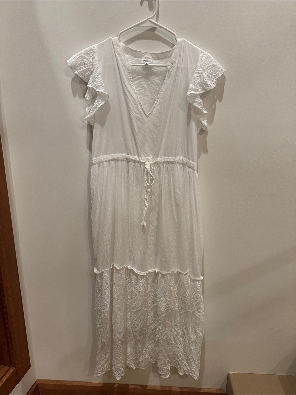 CHARLIE B White Lace Tiered V-Neck Maxi Dress